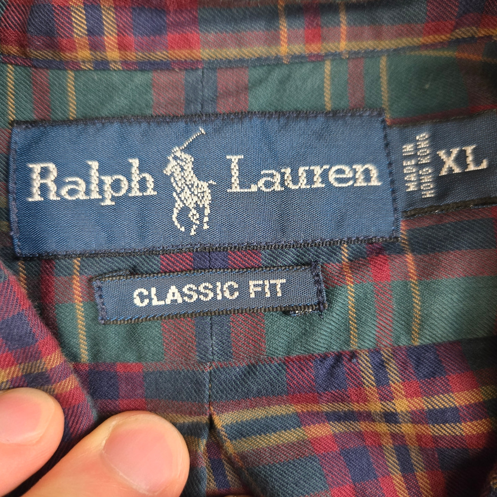 90s Vintage Ralph Lauren Red Green Plaid Classic Fit Button Down Shirt Size XL - Picture 5 of 7